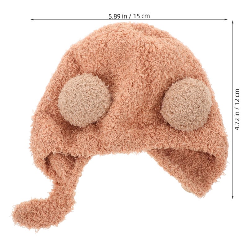 Light Brown Winter Earmuff Hat With Double Ball Ears Warm Baby Infant Toddler Cap - Image 3