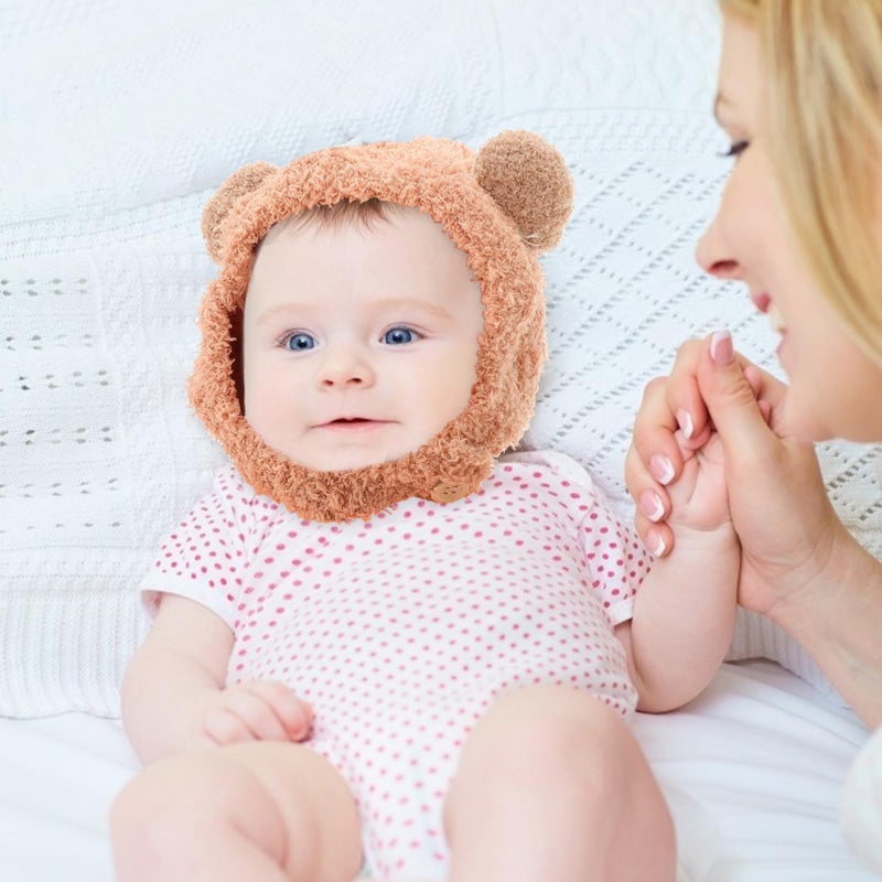 Light Brown Winter Earmuff Hat With Double Ball Ears Warm Baby Infant Toddler Cap - Image 5