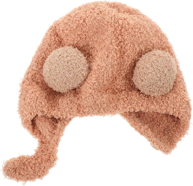 Light Brown Winter Earmuff Hat With Double Ball Ears Warm Baby Infant Toddler Cap - Image 1