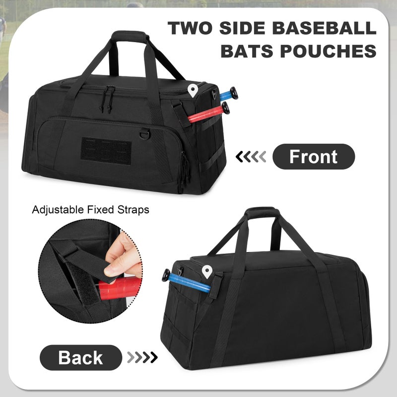 GOBUROS Tactical Baseball Duffle Bag with 2 Bat Holder, Catchers Gear Bag for Softball Equipment, Travel Baseball Bags with Shoe Compartment for Gym Sports - Image 2
