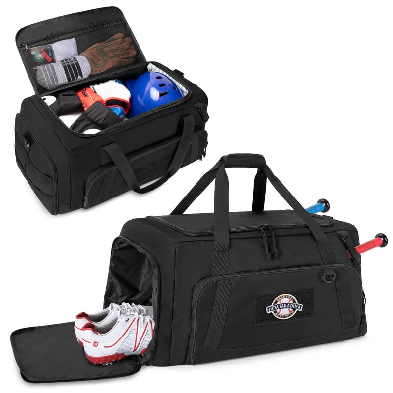 GOBUROS Tactical Baseball Duffle Bag with 2 Bat Holder, Catchers Gear Bag for Softball Equipment, Travel Baseball Bags with Shoe Compartment for Gym Sports - Image 1