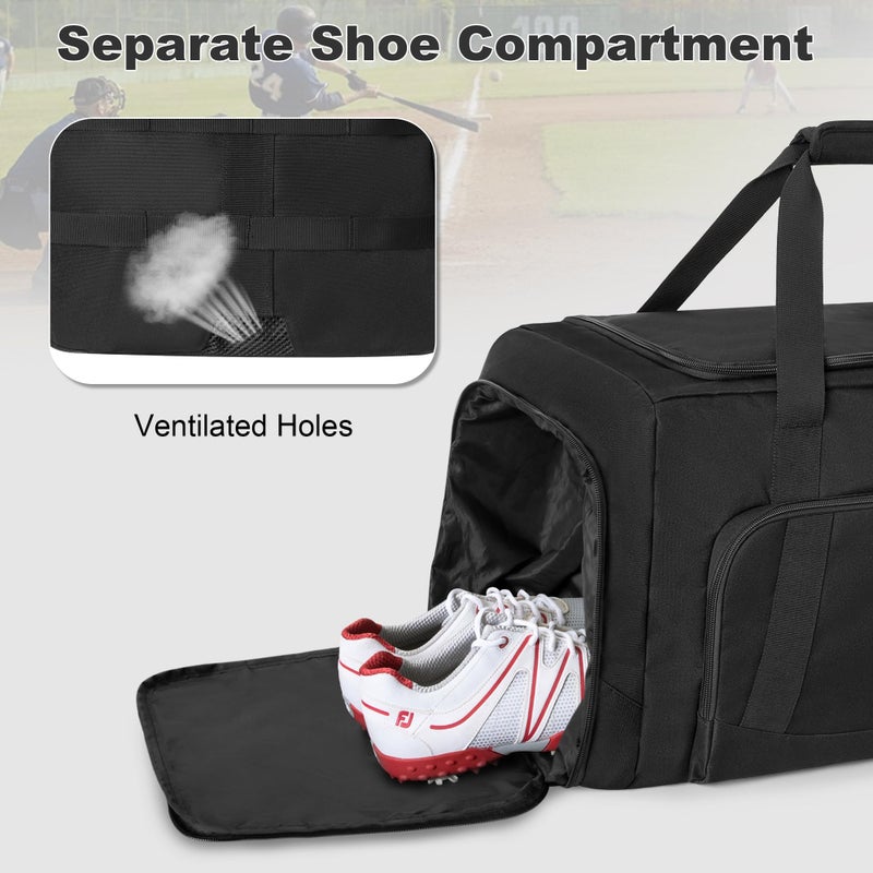 GOBUROS Tactical Baseball Duffle Bag with 2 Bat Holder, Catchers Gear Bag for Softball Equipment, Travel Baseball Bags with Shoe Compartment for Gym Sports - Image 4