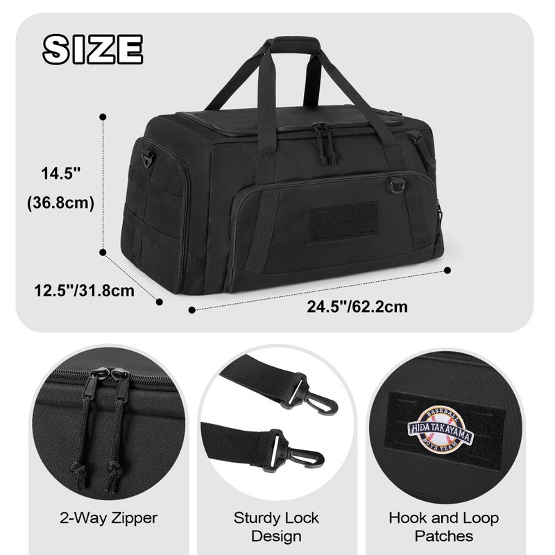 GOBUROS Tactical Baseball Duffle Bag with 2 Bat Holder, Catchers Gear Bag for Softball Equipment, Travel Baseball Bags with Shoe Compartment for Gym Sports - Image 5