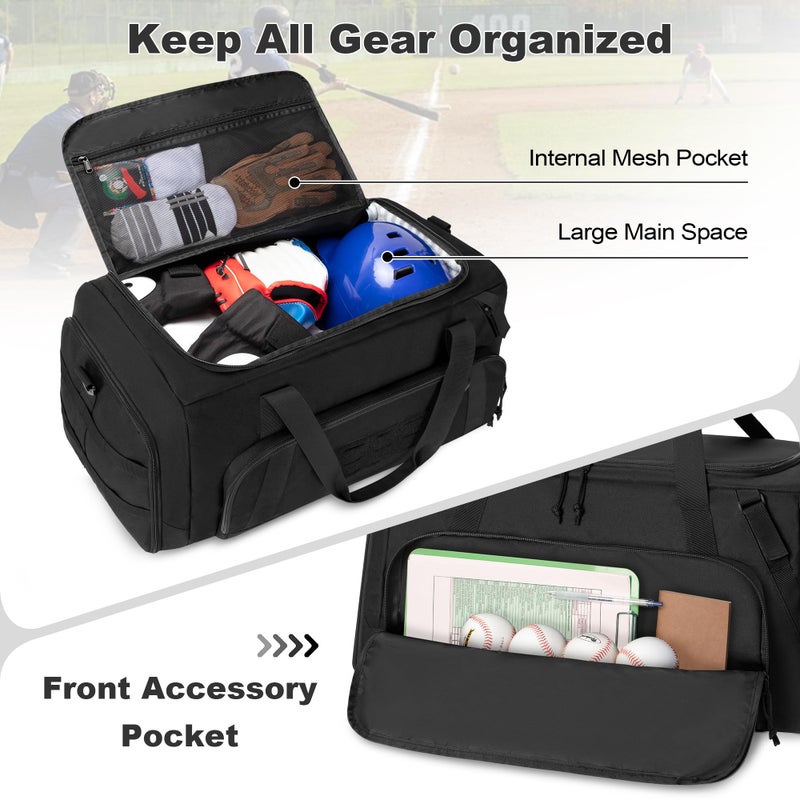 GOBUROS Tactical Baseball Duffle Bag with 2 Bat Holder, Catchers Gear Bag for Softball Equipment, Travel Baseball Bags with Shoe Compartment for Gym Sports - Image 3