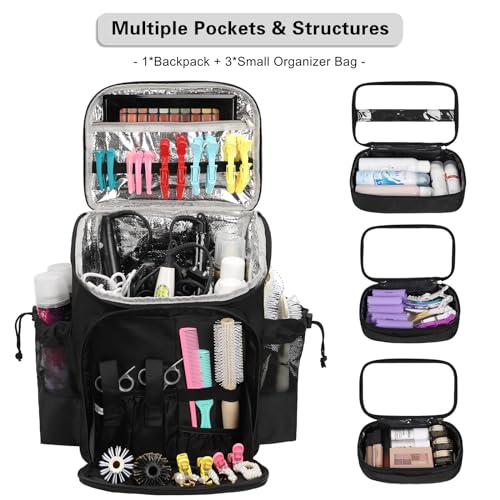 CUBETASTIC Hairstylist Traveling Bag, Large Capacity Barber Travel Backpack, Hairdresser Bag with Adjustable Dividers, Hair Tools Travel Case, Professional Cosmetology Bags for Supplies, Hair Stylist Must Haves - Image 3