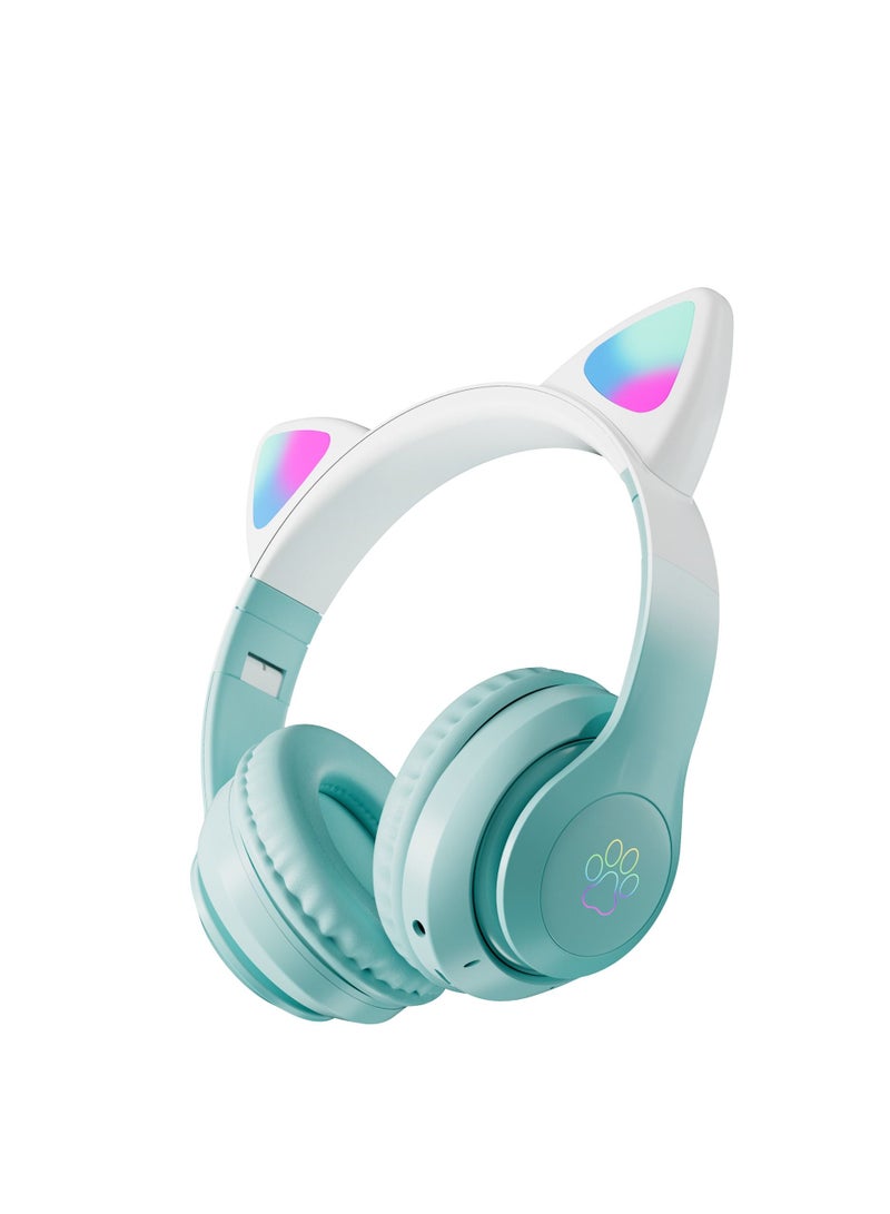GULFLINK 400mah Cat Ear Bluetooth Headset Flashing Light 5.0 Wireless Sports and Leisure Headset Bluetooth Headphones Green  - Image 1