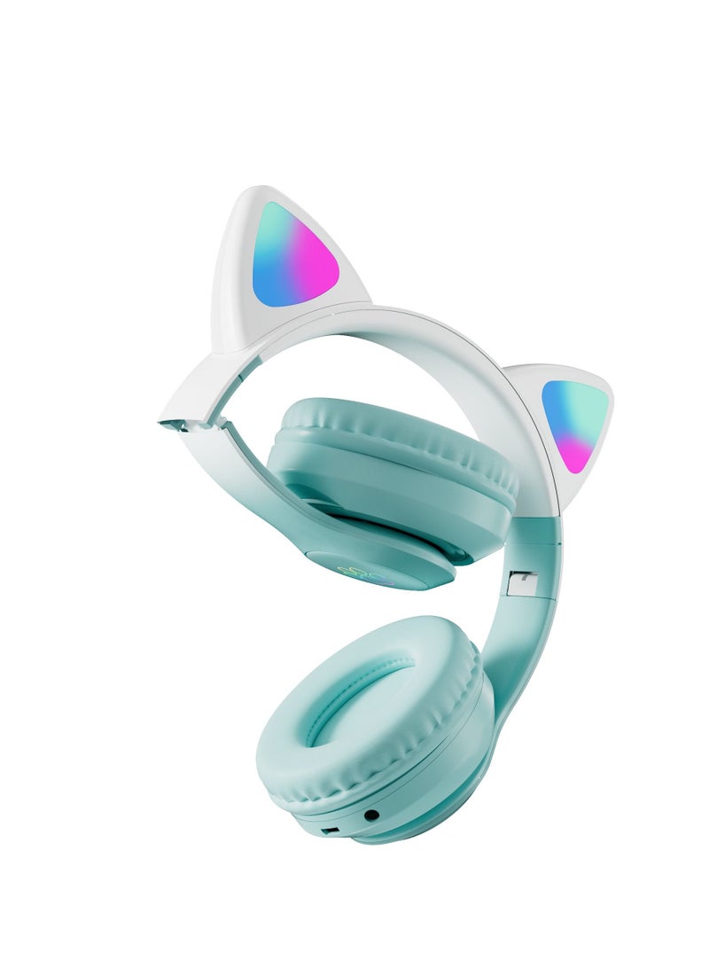 GULFLINK 400mah Cat Ear Bluetooth Headset Flashing Light 5.0 Wireless Sports and Leisure Headset Bluetooth Headphones Green  - Image 2