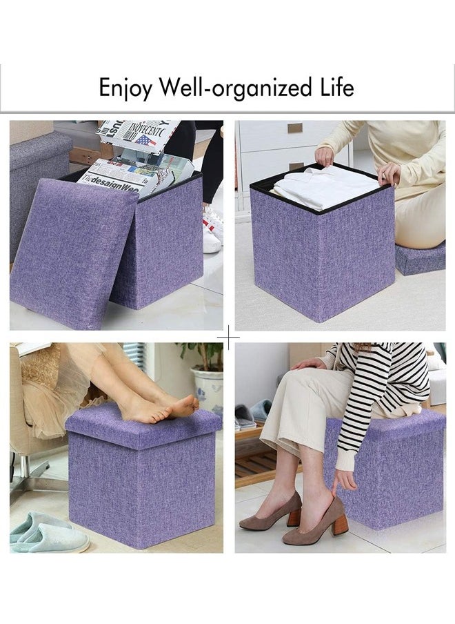 ATM Foldable Storage Ottoman with Padded Seat Purple - 30 x 30cm  - Image 4