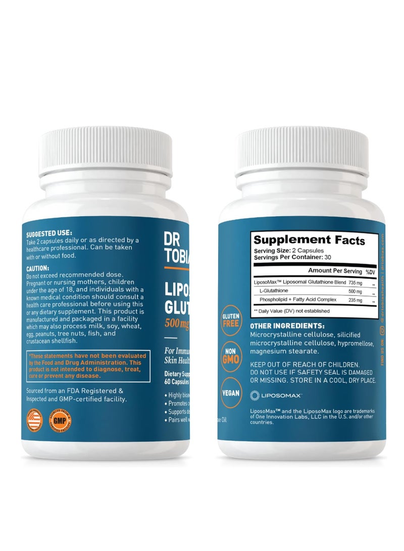 Dr. Tobias Liposomal Glutathione, 500mg Per Serving Supports Energy, Skin & Immune Health 60 Caps 30 Servings - Image 2