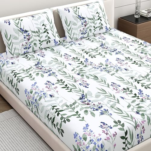 Home Ecstasy 100% Cotton Value King Bedsheet with 2 Pillow Covers - (Size 87 x 108 inches, 140 TC, Colour - Blue: Azure Blue) - Image 1