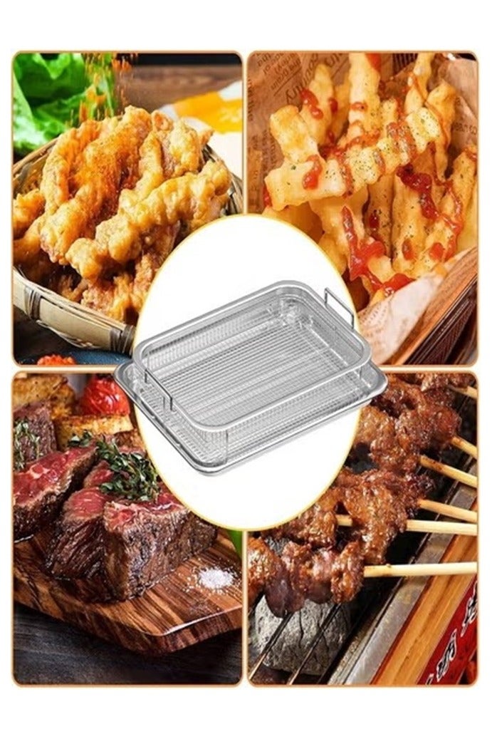 مقلاة فرن من الفولاذ المقاوم للصدأ، وسلة مقلاة هوائية وصينية مقلاة عميقة باللون الفضي - Image 2