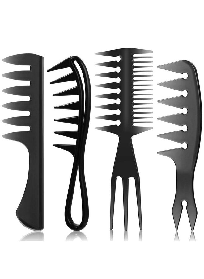 Sieral 4 Pcs Hair Comb Styling Set Double Side Tail Combs With Afro Pick Barber Wide Tooth Comb For Men Women Beard Hairstylist Tools African American Accessories Black 4 Styles  - Image 1