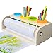 XDONEF Wooden Tabletop Paper Roll Dispenser with Roll 114inx984ft and Pencil Cups Craft Art Paper Roll Holder for Kids Desktop Easel for Drawing Painting Home Classroom - Image 3