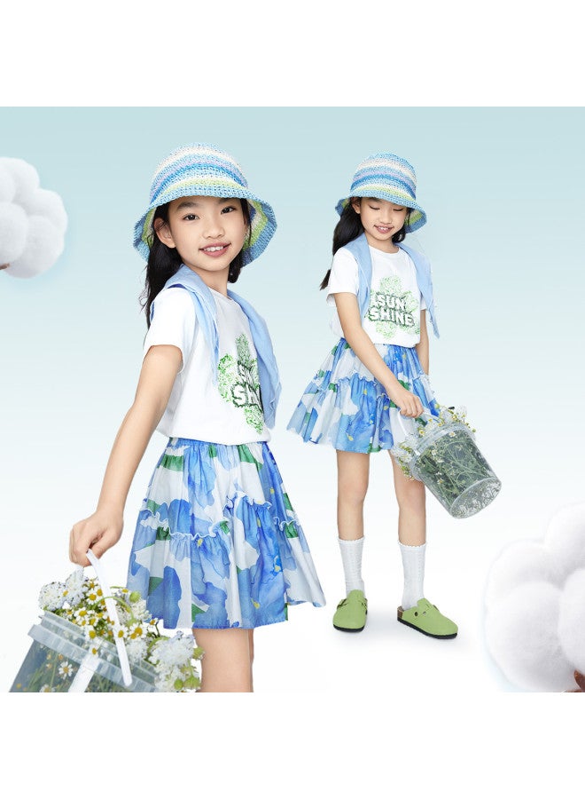 Annil Girls' Cotton Skirt Summer New Floral Print Sweet Princess A-line Pleated Mini Skirt - Image 4
