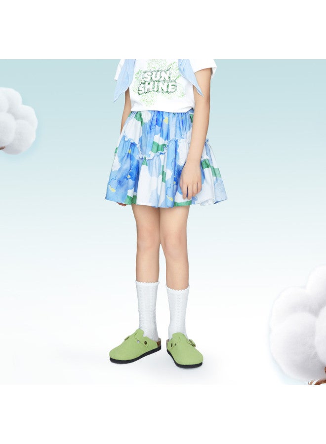 Annil Girls' Cotton Skirt Summer New Floral Print Sweet Princess A-line Pleated Mini Skirt - Image 3