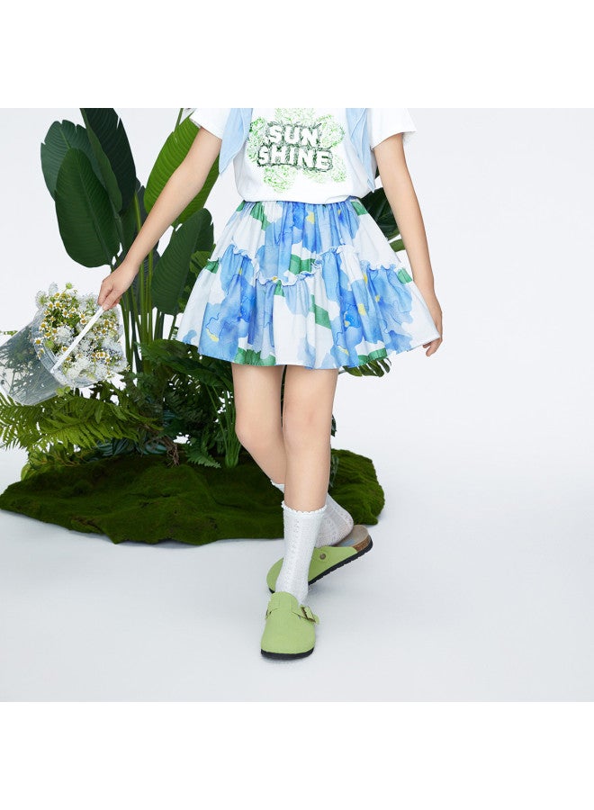 Annil Girls' Cotton Skirt Summer New Floral Print Sweet Princess A-line Pleated Mini Skirt - Image 2