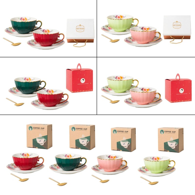 European Bone China Coffee Cup Set With Saucer Light Luxurious Porcelain Color E - Image 5