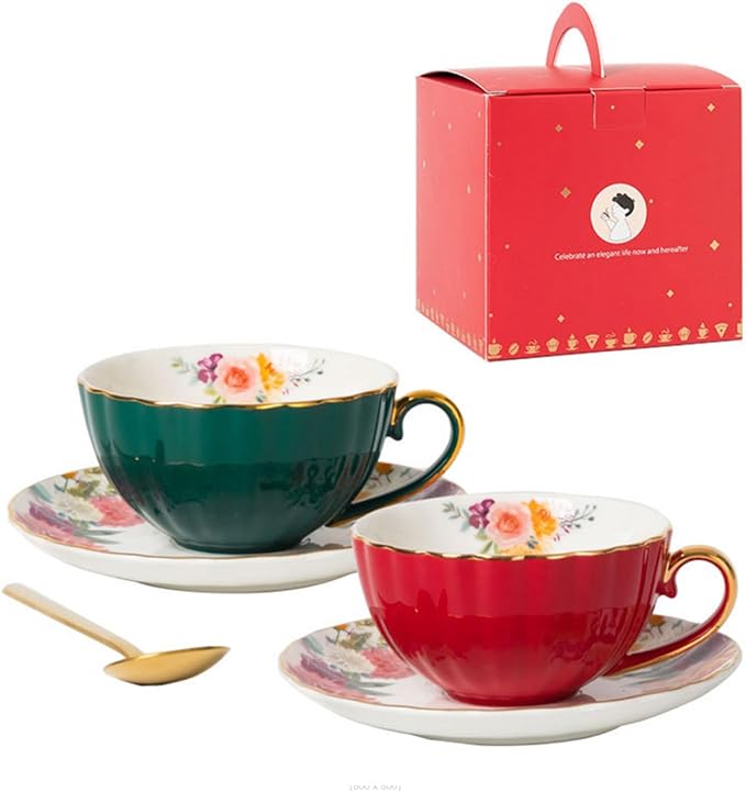 European Bone China Coffee Cup Set With Saucer Light Luxurious Porcelain Color E - Image 1
