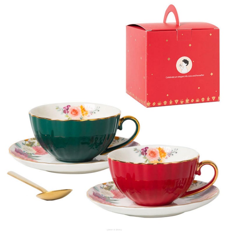 European Bone China Coffee Cup Set With Saucer Light Luxurious Porcelain Color E - Image 2