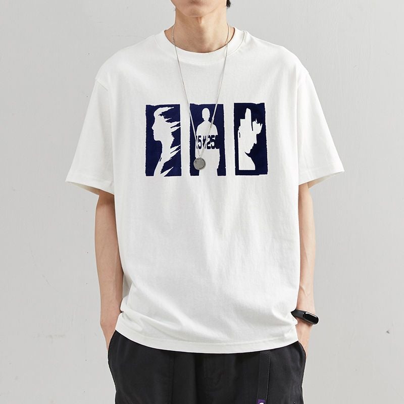 National Trendy T-Shirt Short-Sleeved T-Shirt Men'S Loose Round Neck All-Match Casual White Printed Trendy Half-Sleeved Top - Image 4