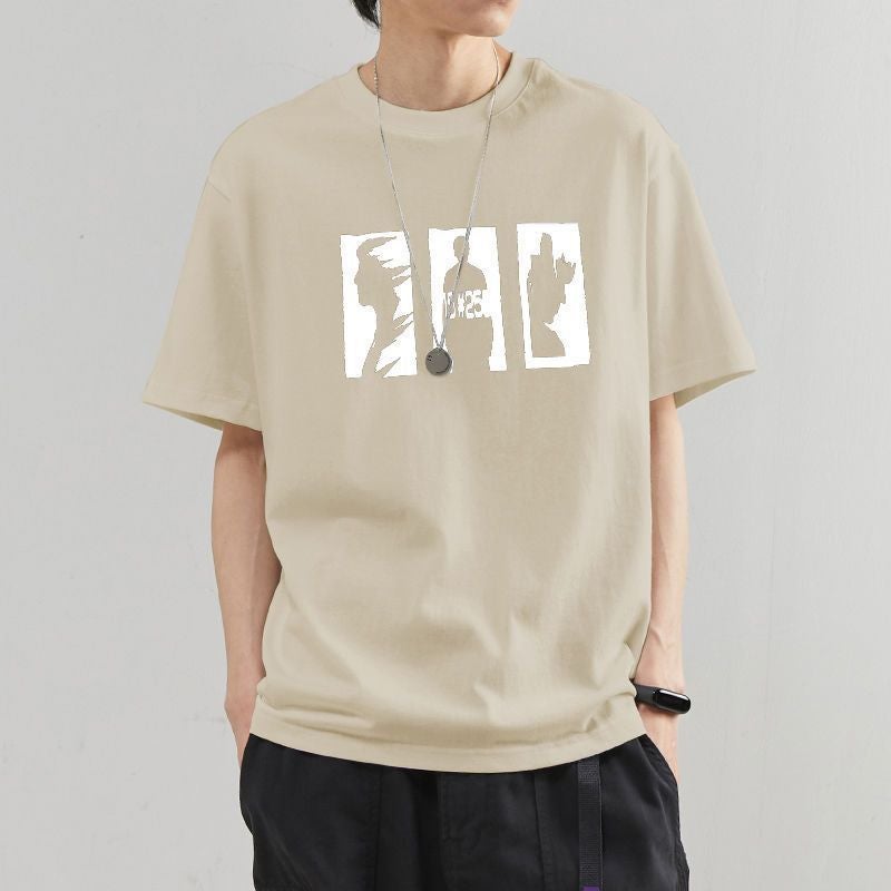 National Trendy T-Shirt Short-Sleeved T-Shirt Men'S Loose Round Neck All-Match Casual White Printed Trendy Half-Sleeved Top - Image 1