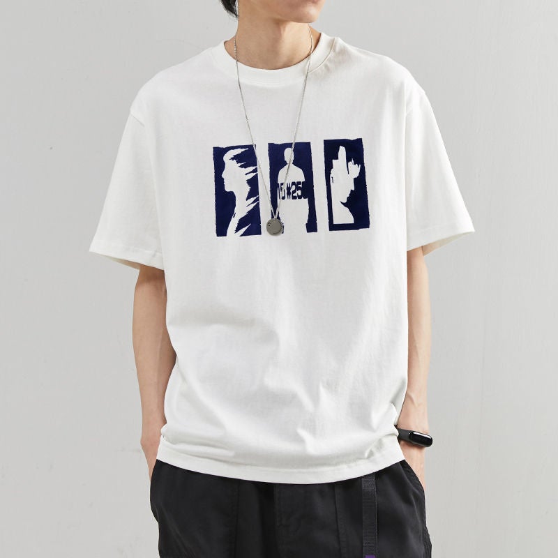National Trendy T-Shirt Short-Sleeved T-Shirt Men'S Loose Round Neck All-Match Casual White Printed Trendy Half-Sleeved Top - Image 3