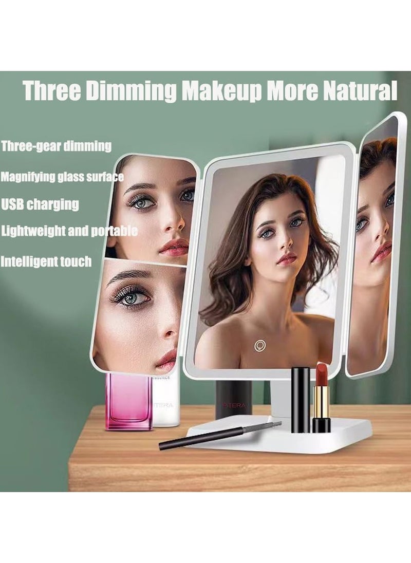 Bukela Smart Trifold Vanity Mirror with 3 LED Modes - Backlit Touch Sensor, Adjustable Light, Cosmetic Mirror with Storage Base  - Image 5
