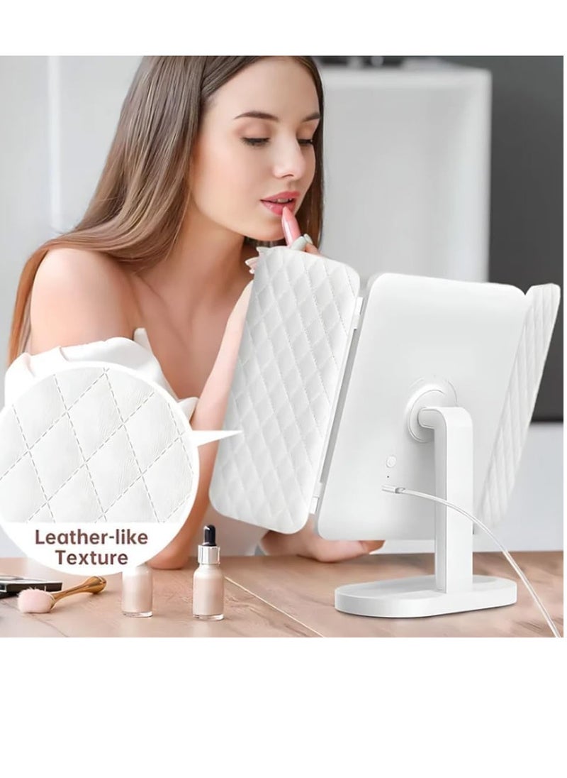 Bukela Smart Trifold Vanity Mirror with 3 LED Modes - Backlit Touch Sensor, Adjustable Light, Cosmetic Mirror with Storage Base  - Image 2