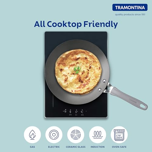 TRAMONTINA Velo 26cm Forged with Ceramic Reinforced Interior Roti Tawa | Concave Tawa | Tawa for Chapati Paratha | Gas/Induction Cookware | Stainless Steel Handle | Silicone Grip | Sea Blue - Image 5