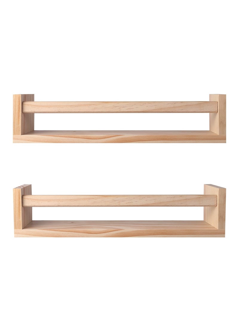 Generic 2Pcs Floating Wall Shelves, Naturel Wood Floating Wall Bookshelf Nursery Bookshelves for Bathroom Decor Kitchen Spice Rack Bookshelf Organizer  - Image 1