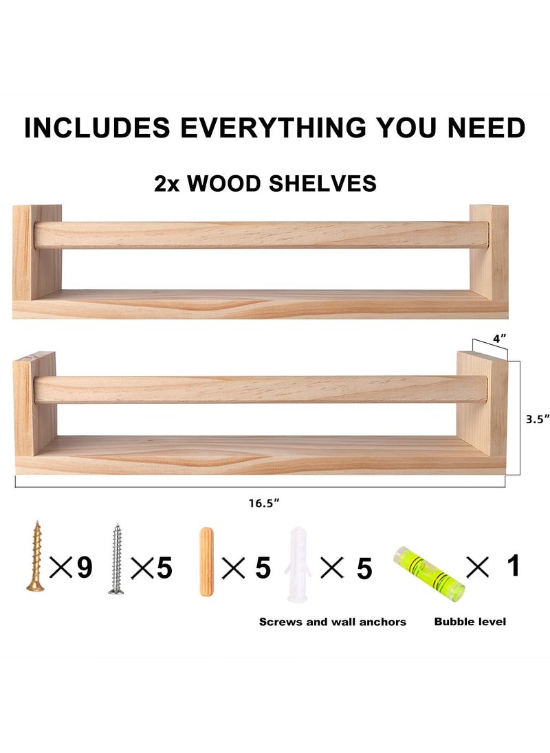 Generic 2Pcs Floating Wall Shelves, Naturel Wood Floating Wall Bookshelf Nursery Bookshelves for Bathroom Decor Kitchen Spice Rack Bookshelf Organizer  - Image 3