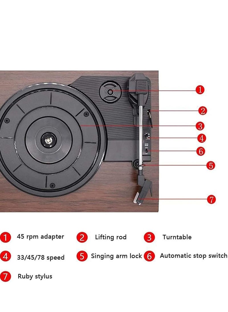 Vinyl Record Player Wireless Turntable with Built-in Speakers and USB Belt-Driven Vintage Phonograph Record Player 3 Speed for Entertainment and Home Decoration