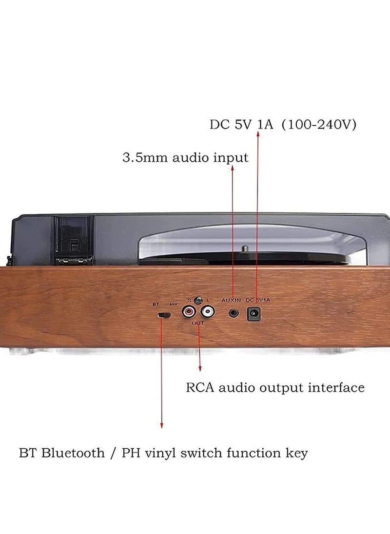 Vinyl Record Player Wireless Turntable with Built-in Speakers and USB Belt-Driven Vintage Phonograph Record Player 3 Speed for Entertainment and Home Decoration