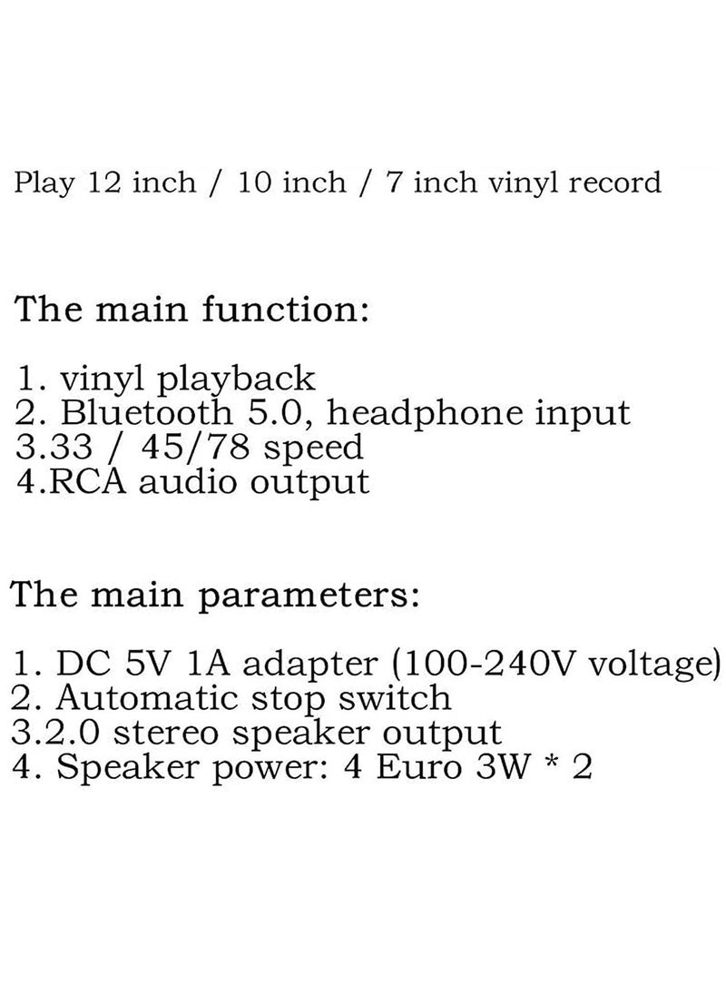 Vinyl Record Player Wireless Turntable with Built-in Speakers and USB Belt-Driven Vintage Phonograph Record Player 3 Speed for Entertainment and Home Decoration
