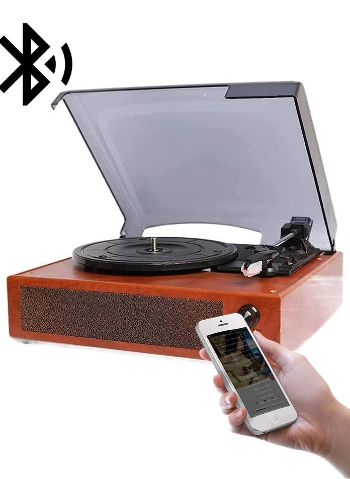 Vinyl Record Player Wireless Turntable with Built-in Speakers and USB Belt-Driven Vintage Phonograph Record Player 3 Speed for Entertainment and Home Decoration