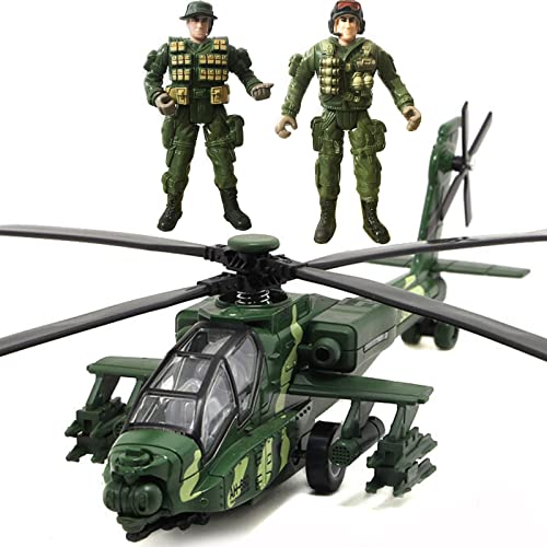 OTONOPI Military Helicopter Pull Back Army Airplane Toys with Lights and Sounds Diecast Air Force Model Plane Birthday Xmas Gifts for Boys and Girls Bonus with 2 of Army Men Action Figures - Image 1