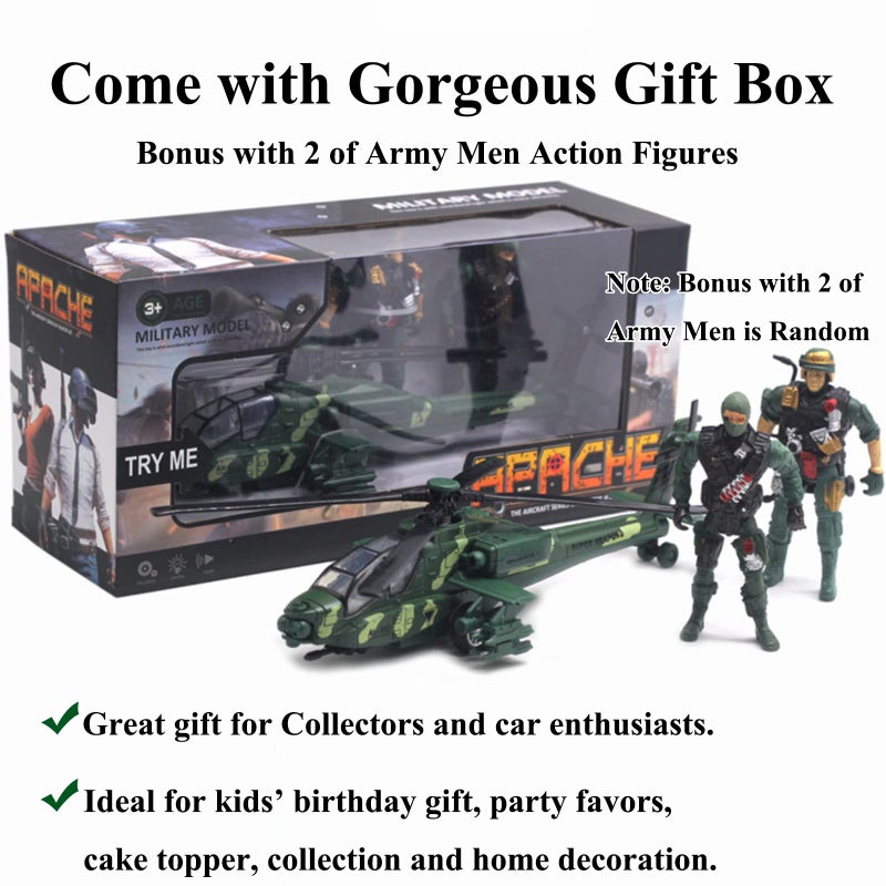 OTONOPI Military Helicopter Pull Back Army Airplane Toys with Lights and Sounds Diecast Air Force Model Plane Birthday Xmas Gifts for Boys and Girls Bonus with 2 of Army Men Action Figures - Image 3