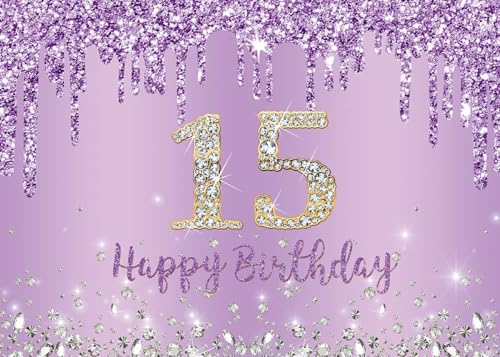 INRUI Purple Happy 15th Birthday Photography Background Girls Sweet Fifteen Years Old Birthday Party Decorations Backdrop 7x5FT - Image 5