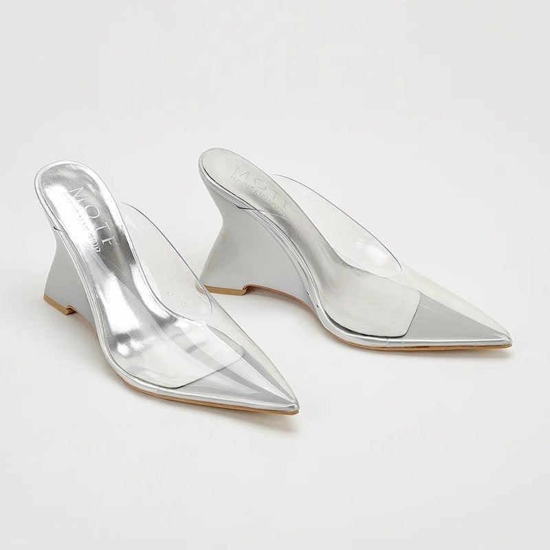 شباشب نسائية من PVC بكعب عالي ومنصة، إصبع مدبب - Image 1