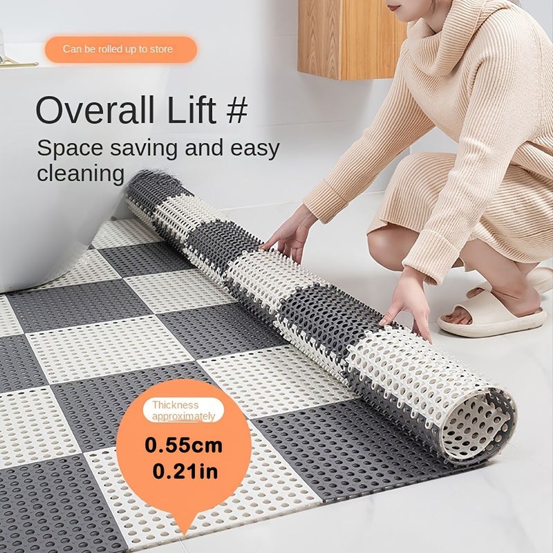 10 Pieces 11.81 Inch X 11.81 Inch White PVC Interlocking Floor Mat Cuttable Drainable Hollow Design For Bathroom Family And Puzzle Mat - Image 3