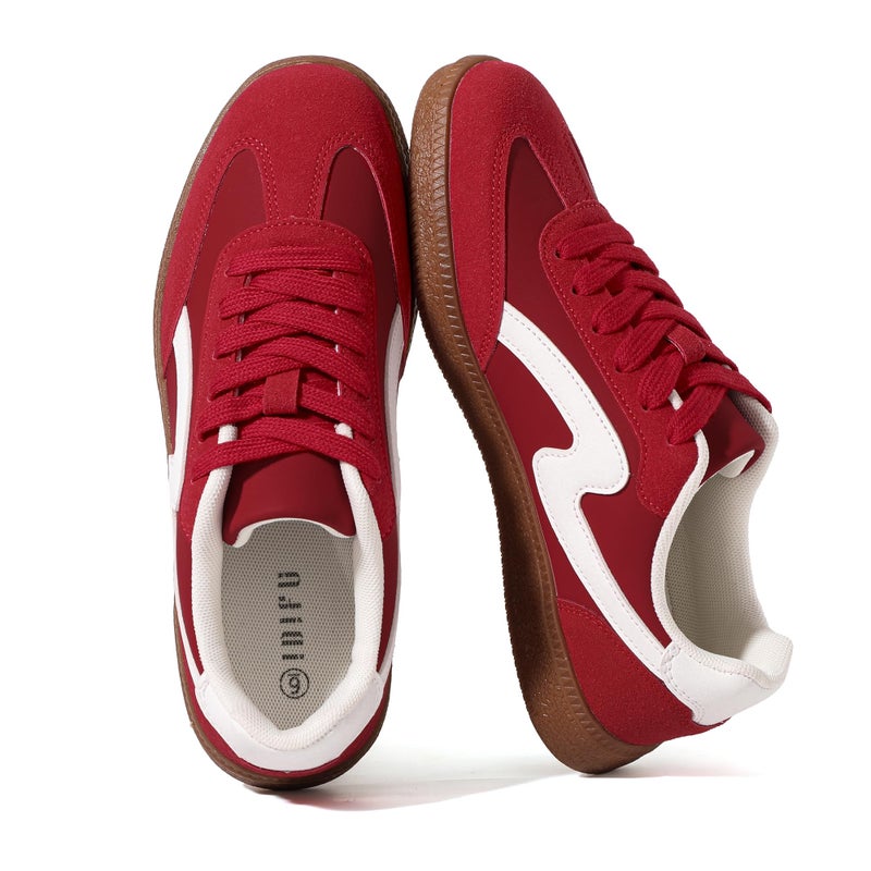 IDIFU Red Sneakers for Women Comfortable Cute Casual Tennis Shoes Non Slip Memory Foam Lightweight Fashion Retro Sneakers(Red, 8) - Image 1