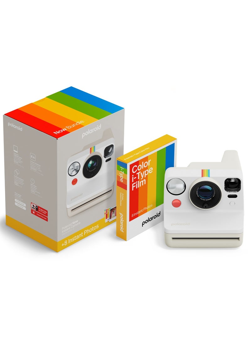Polaroid Now Generation 3 Starter Set | Iconic Analog Instant Camera with Autofocus 2-Lens System, Double Exposure, Self-Timer, USB-C Charging | Includes Color i-Type Film - White - Image 1