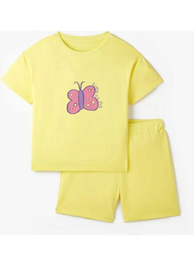 جون June Girl Butterfly Printed Tshirt - Short Set Yellow