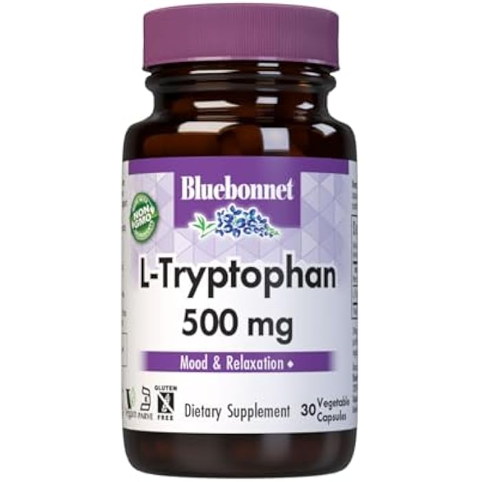 Bluebonnet L-Tryptophan 500 mg Vitamin Capsules, 30 Count - Image 1