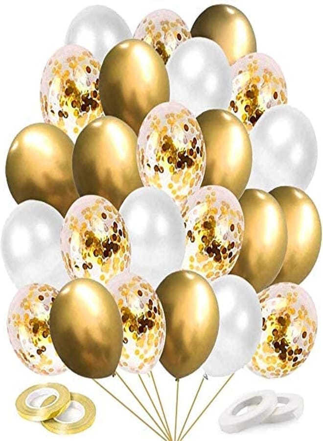Secret Metallic Confetti Balloons, 12in, Pack of 60, Gold White