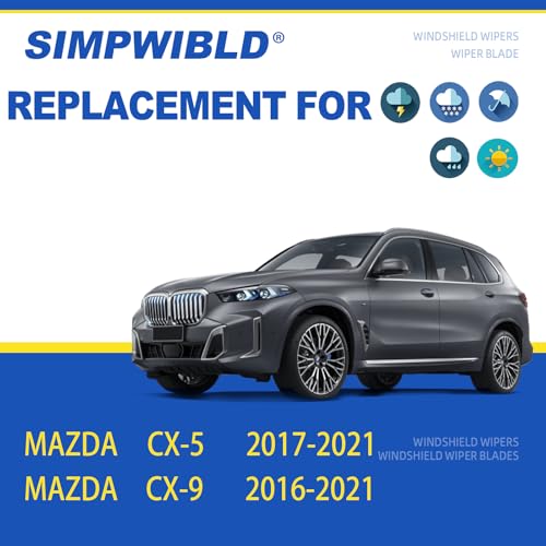 SIMPWIBLD 3 Factory Wiper blades Replacement For 2017-2022 Mazda CX-9/CX-5 Original Equipment Replacement Windshield Wiper Blades Set 24"+18"+14" (Set of 3) Top Lock - Image 2