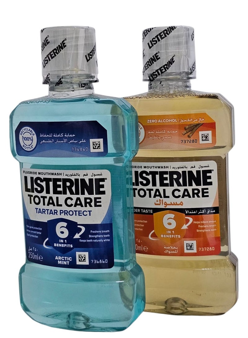 غسول فم ليسترين حماية كاملة 6×1 للحفاظ على بياض الاسنان ولفم صحي ونظيف .من قطعتين 250+250مل