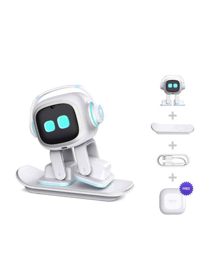 LIVING.AI EMO Robot Desktop Pet Companion (Skateboard-White) | AI
