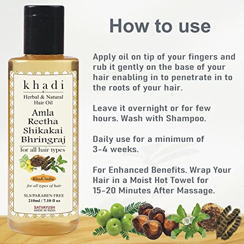 Satvayush Khadi Amla Reetha Shikakai Bhringraj Hair Oil - Best Anti Dandruff SLS/Paraben and Mineral Oil Free- 210 ml - Image 3