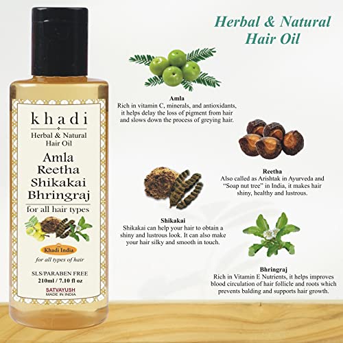 Satvayush Khadi Amla Reetha Shikakai Bhringraj Hair Oil - Best Anti Dandruff SLS/Paraben and Mineral Oil Free- 210 ml - Image 2